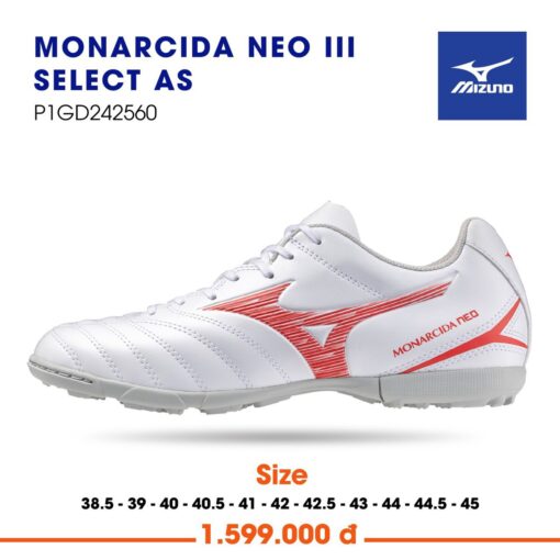 Giày Bóng Đá Mizuno Monacida Neo 3 Selec As - Trắng đỏ