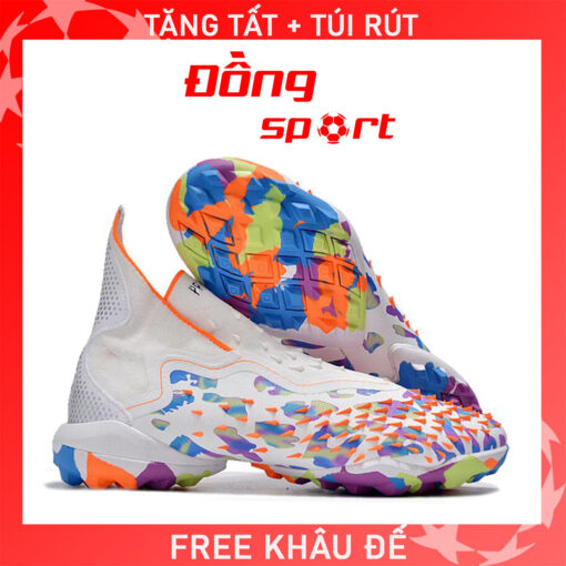 Giày Bóng Đá Adidas Predator Freak + Không dây Trắng xanh tím cam TF