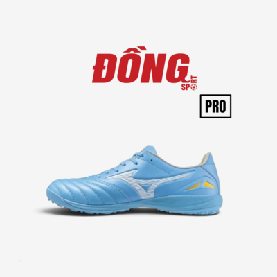Giày đá bóng Mizuno Morelia Neo 4 Pro AS xanh dương, logo bạc điểm vàng ở gót