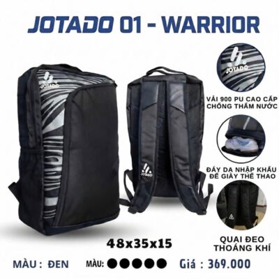 Balo thể thao Jotado 01 Warrior màu đen, ảnh mặt trước và mặt sau của balo